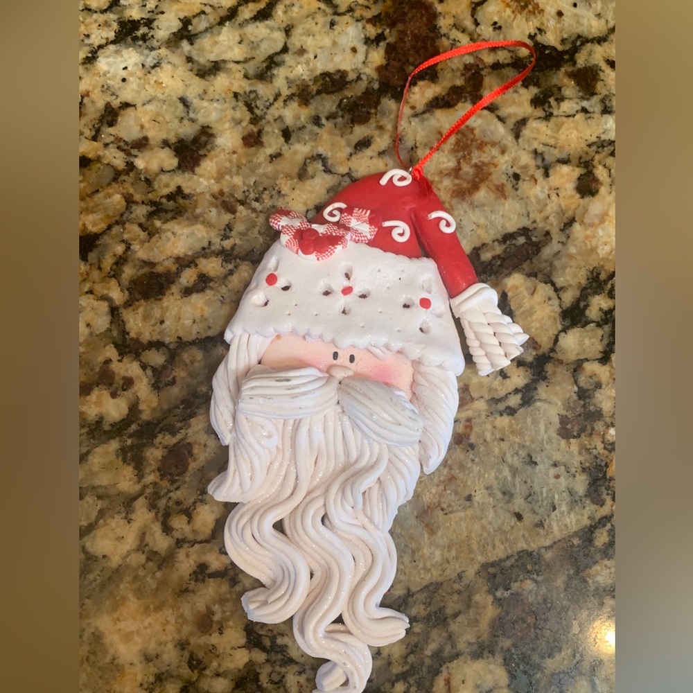 Vintage Handmade Salt Dough Santa Claus Christmas Ornament